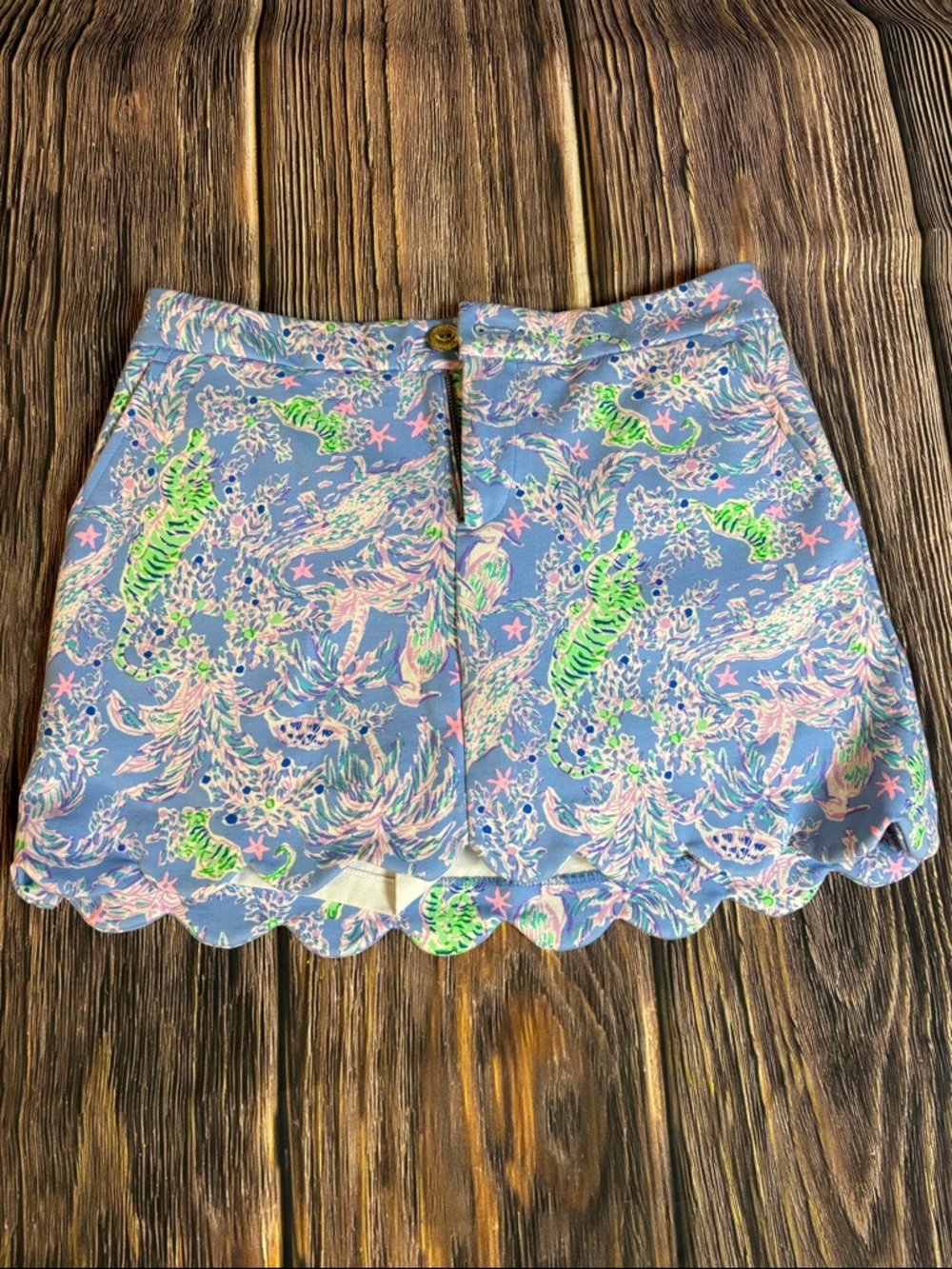 Lilly Pulitzer Blue Tropical Print Scallop Hem Mini Skirt (0041)